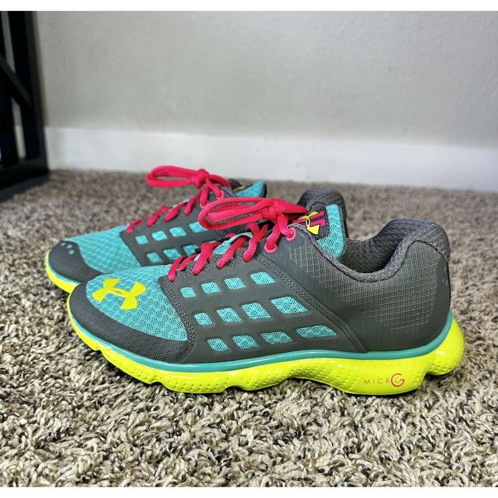 Under Armour Women's Size 7.5 Sewon Gray Yellow Teal Lace Up Running Shoes